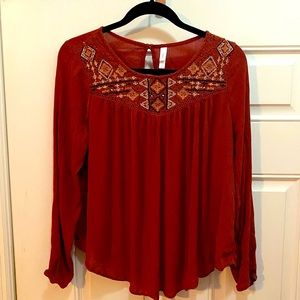 Burnt Orange Xhilaration Peasant Top Size Large